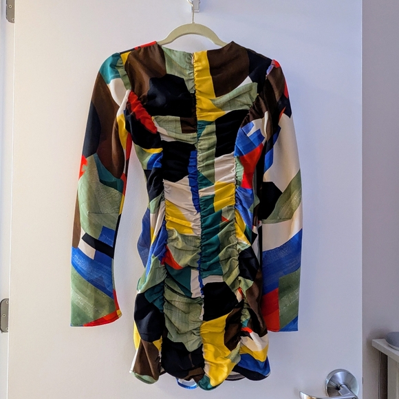 Zara Printed 80s Abstract Mini Party Dress with Ruching Small - Picture 5 of 10